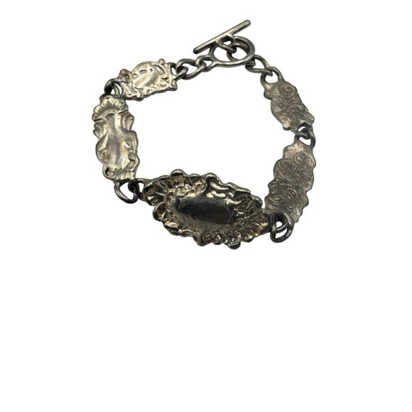 Vintage Ornate Silver Bracelet Decorative Panel Links Adjustable Wristwear - Picture 2 of 7